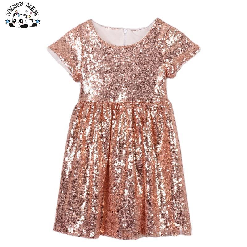 Customizable Christmas Costumes Crewneck Kids Party Dress Ball Gown Dress Sequin Girl Dress