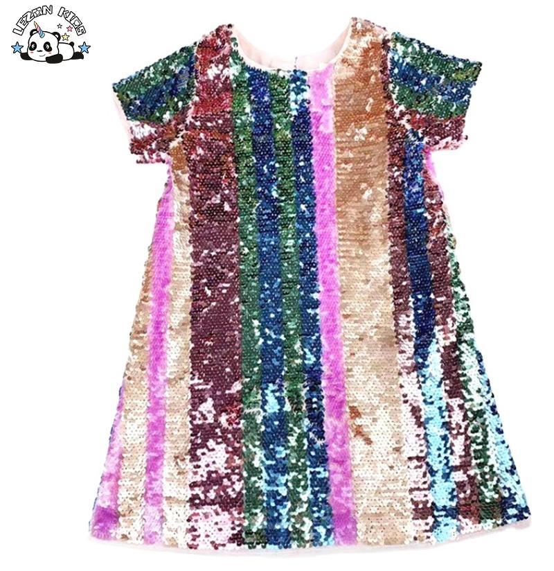 Customizable Christmas Flipping Sequins Party Dress Princess Dress Rainbow Color Sequin Dress for Girls