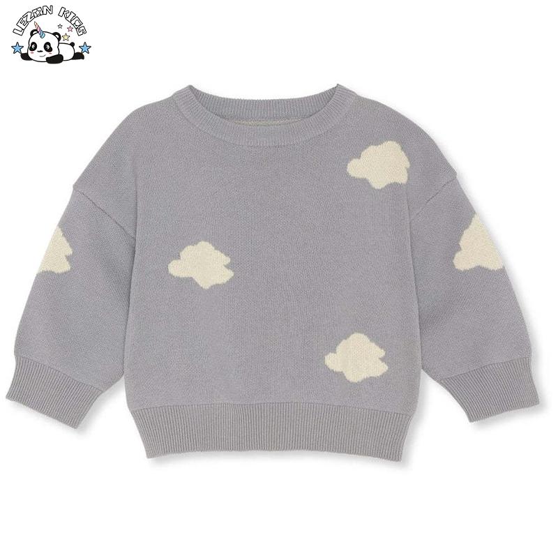 Girl’s Long Pullover 2-Piece Sweater Set Hand Knitted Cotton Wool Winter Autumn Pattern Decoration Soft Knitted Clothing