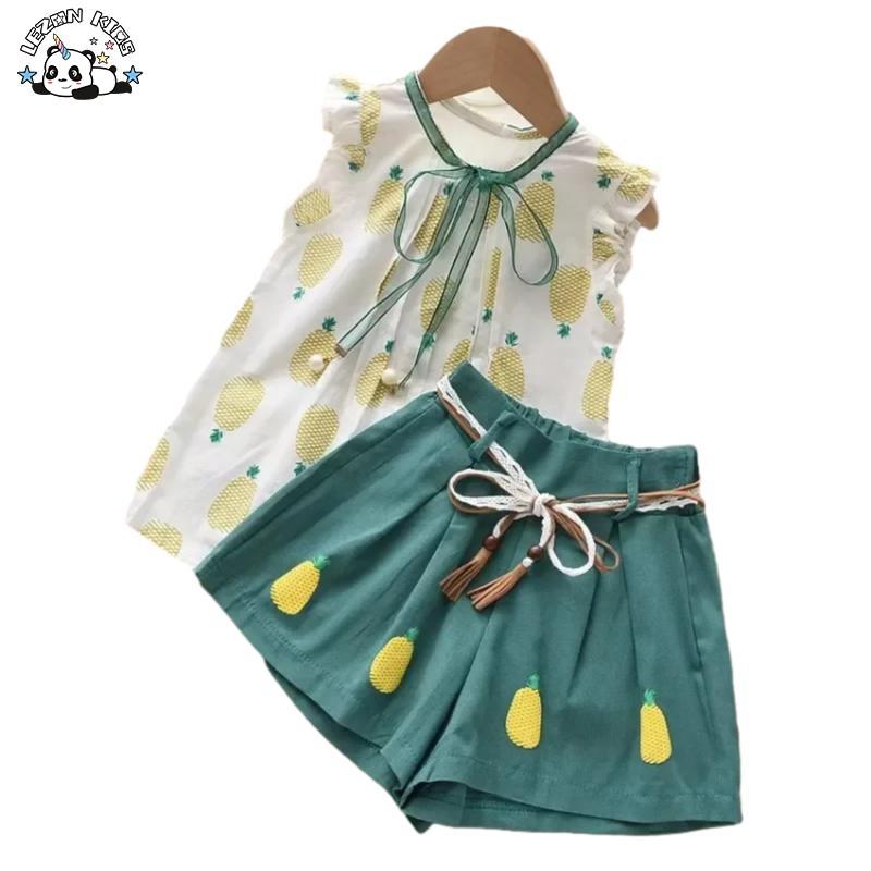 Customizable OEM Wholesale Little Girls Summer Outfits Floral Tank Top and Shorts 2 Pcs Clothes Set