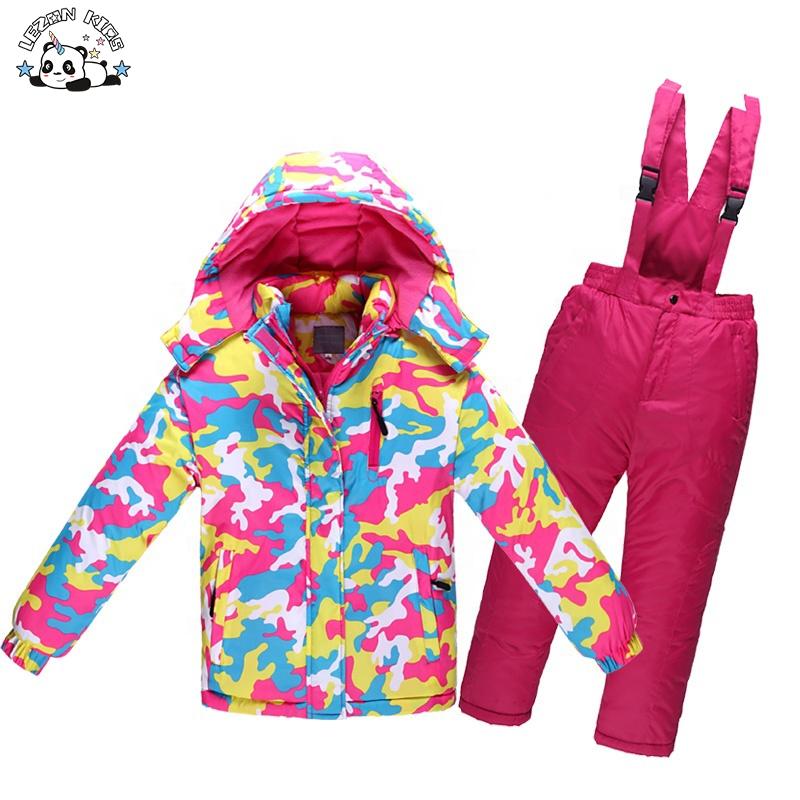 Girls’ Windproof Warm Jacket Jacket Pants Ski Suit Children’s Camouflage Winter Snowboard Set