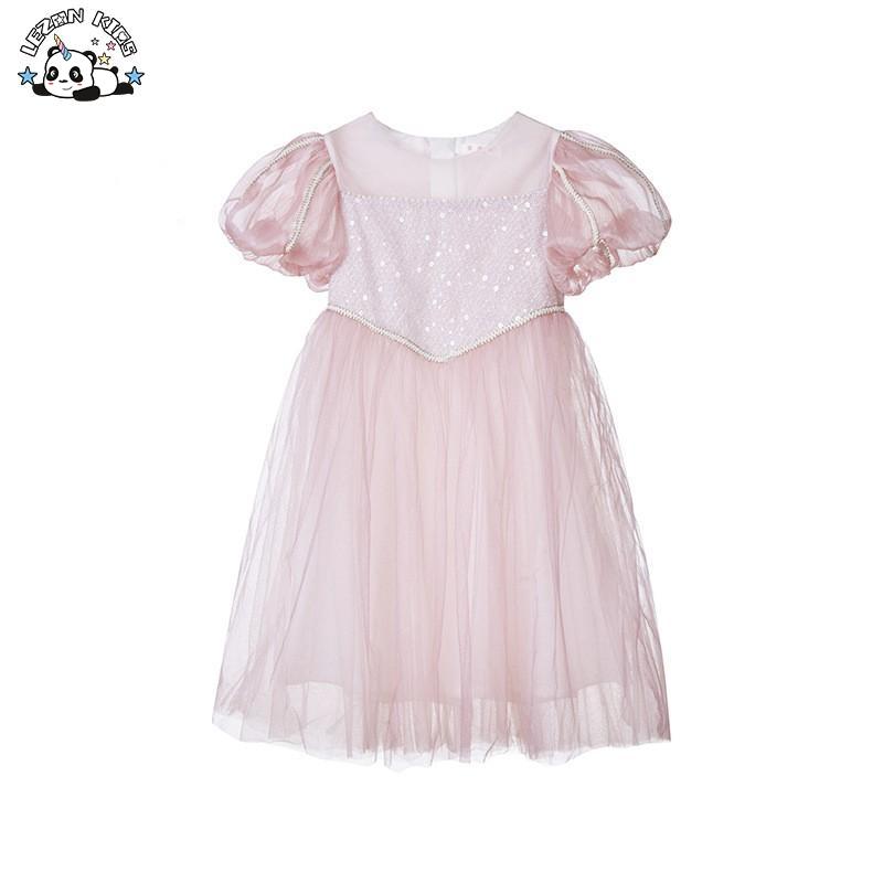 Customizable New Arrival Customized Puff Sleeve Kids Sequined Dress