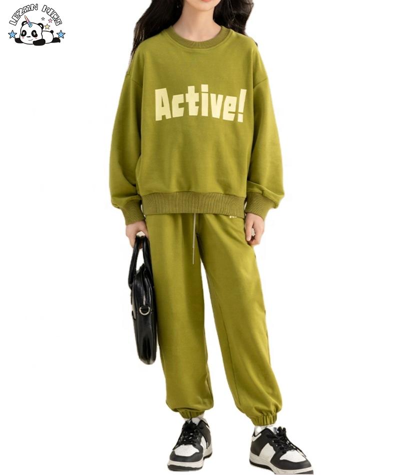 Trendy Crewneck Customizable Sweatshirt Kids Jogger Two-piece Set Printed Suits Girls Clothing Set for Casual Wear