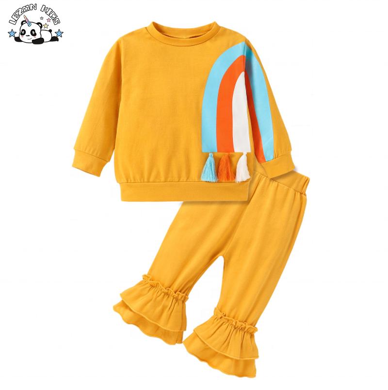 Wholesale Children’s Clothing Rainbow Girls Sets Casual Customizable Logo Pattern Fabric Material Western Style Suits