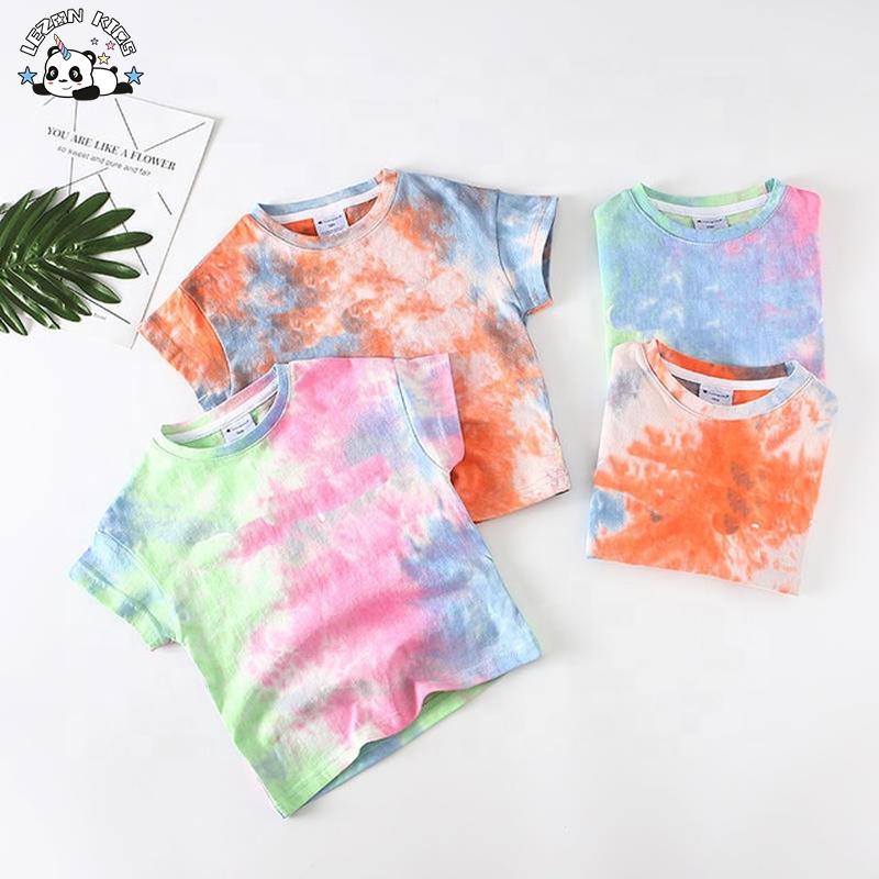 Summer Cotton Tie Dye T-Shirt Girls Denim Knitted Western Style Featuring Animal Logo Pattern Girls T-Shirt