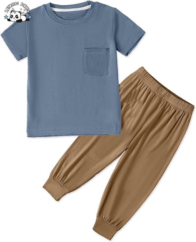 Wholesaler Boy’s Fall Winter Outfits Long Sleeve Pocket Tee Shirts Pants 2 Piece Play Wear Set