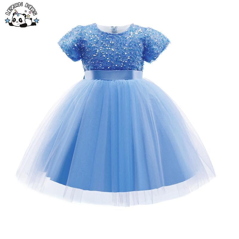 Children’s Party Wedding Costume Summer Sequins Puff Sleeve Ball Gown Birthday Party Flower Girl Princess Dress