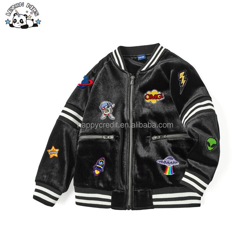 Space Theme Tiger Bear Velvet Baseball Varsity Jacket