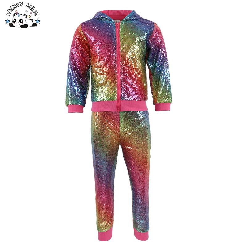 Customized Kids Clothing Girls Sequined Bomber Sport Dancing Set Baby Girls Boy Set