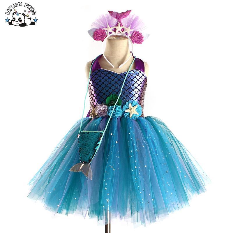 Customizable Latest Design Girls Dresses 2-14 Clothing Birthday Mermaid Children Flower Tulle Girls Party Dresses