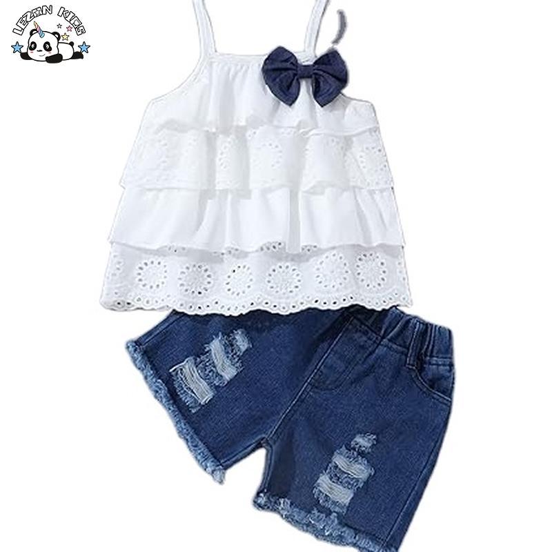 Customizable Summer Ruffle Camisole Spot Dot Tops and Casual Shorts Newborn Girl Clothing Set