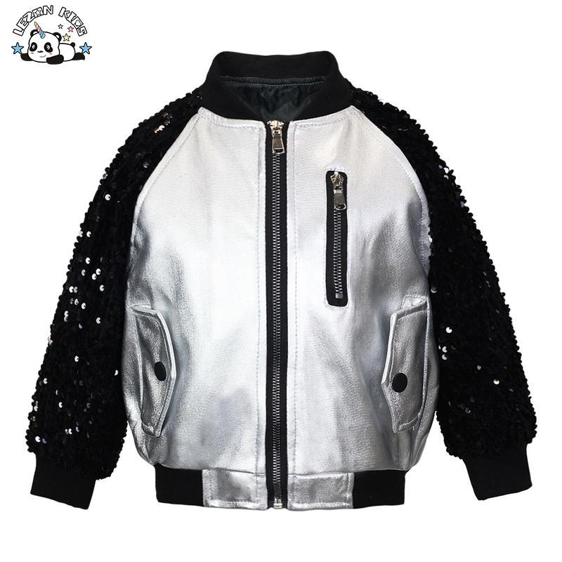 Customizable Autumn Winter New Children’s Girls Metallic Bright Face Jacket Baseball Shirt Gold Silver Coat