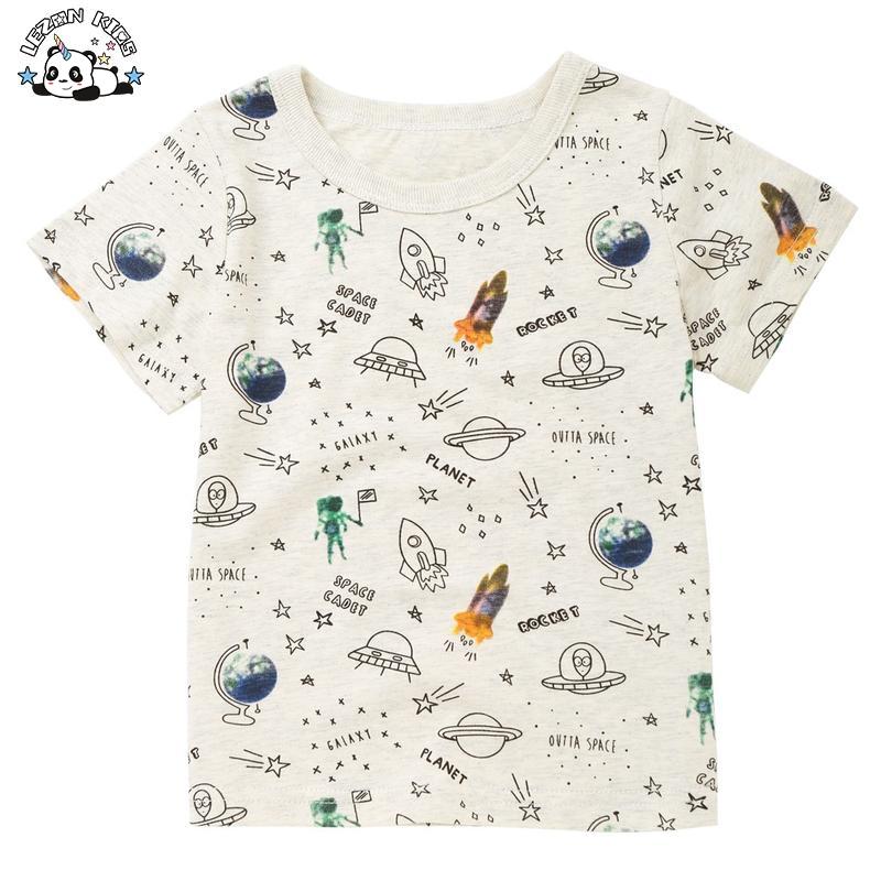 Customizable 100% Cotton Full Printing Space Theme Rocket Planet Short Sleeve Summer T-shirt for Boys