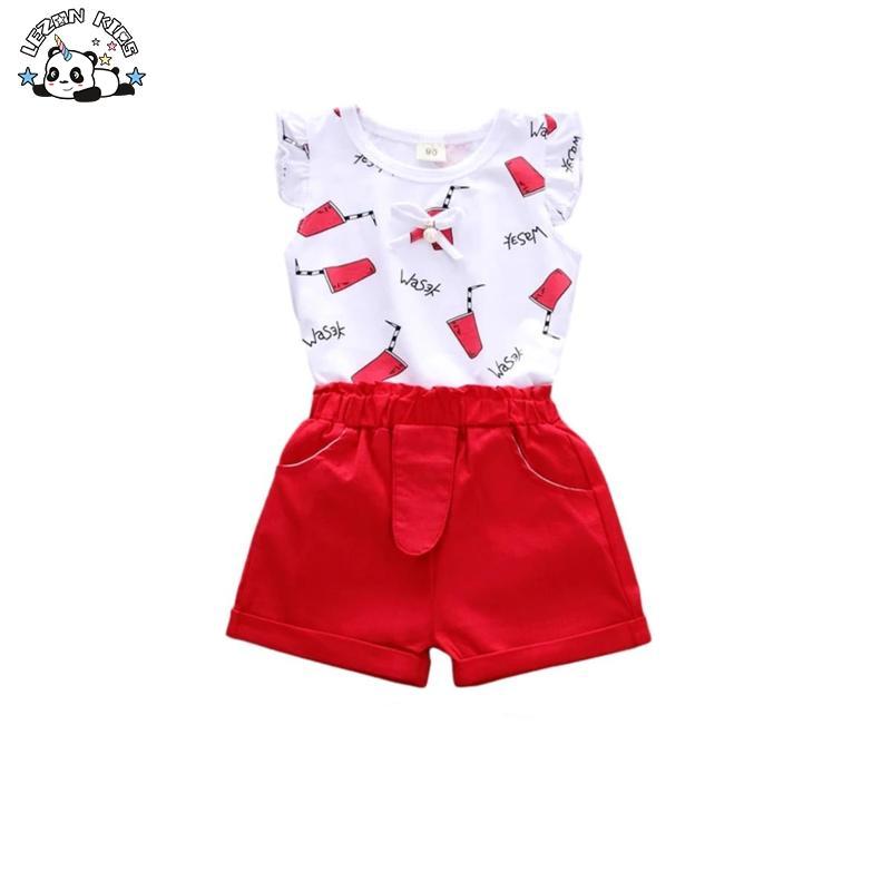 Customizable Summer T-shirt Clothes  Butterfly Sleeves Girl Clothing Sets