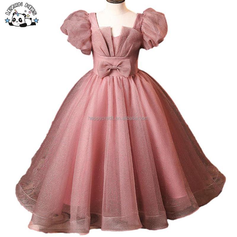 Customizable Boutique Puff Sleeve Organza Girl Princess Dress Tulle Party Flower Summer Girls Dress