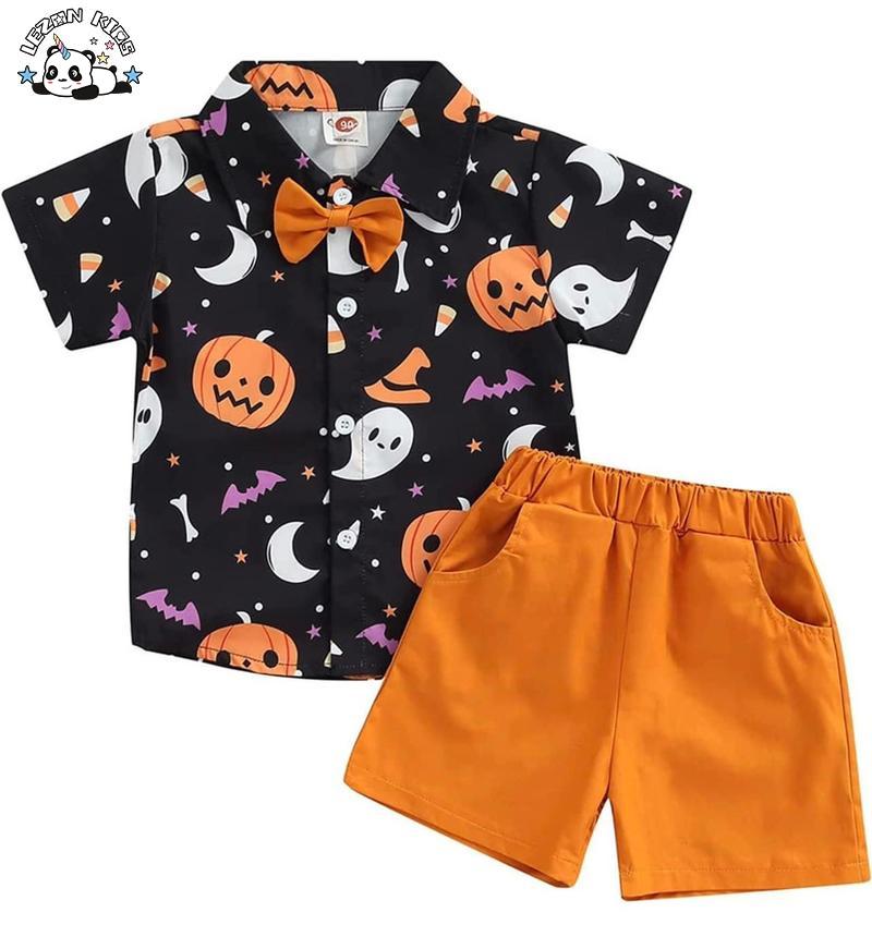 Customizable Boy’s Short Sleeve Pumpkin Bow Tie T’shirt