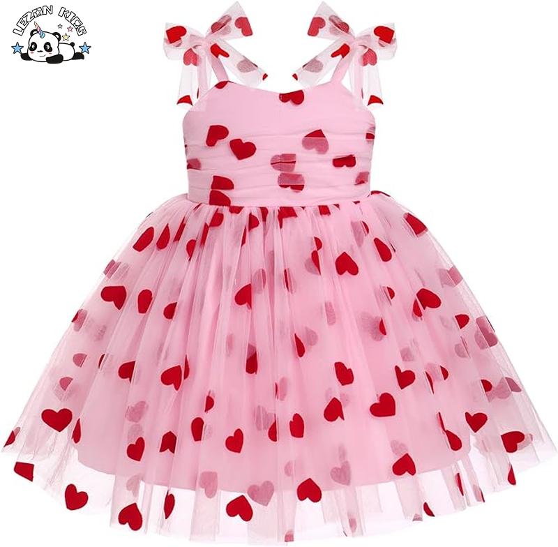 Customization Cute Red Heart Printing Princess Dress