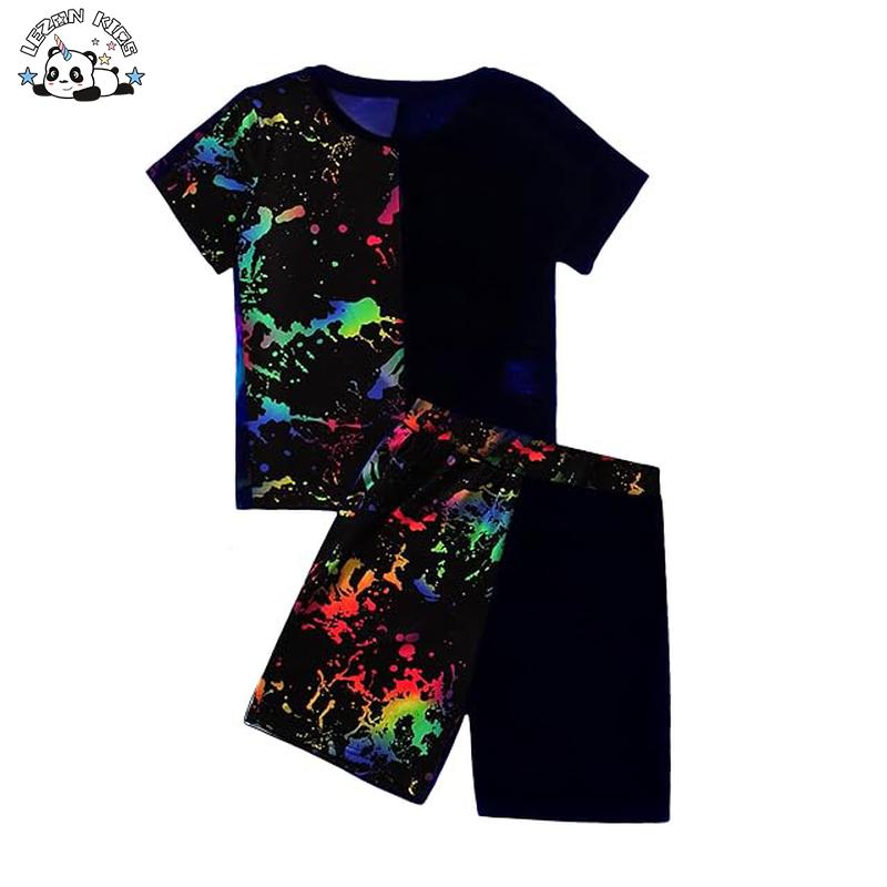 Customized Boy’s Casual 2 Piece Outfits Tie Dye Short Sleeve T Shirt Top Shorts Set