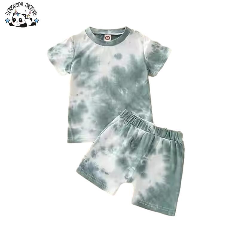 Customizable Tie-Dye Outfits Short Sleeve T-Shirt Tops+Short Pants 2Pcs Summer Cotton Boys Clothes Set