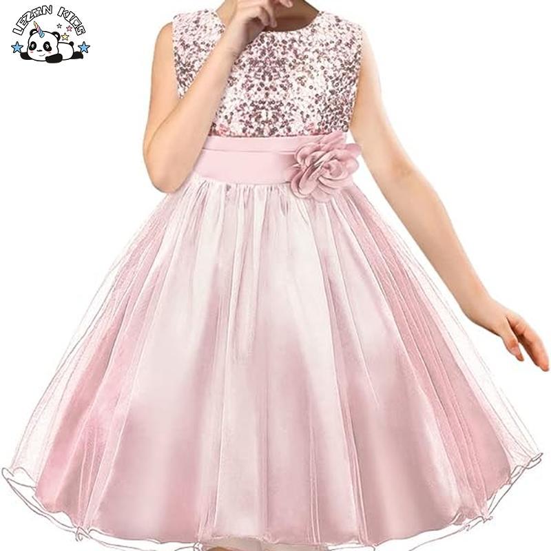Customizable Sequin Flower Bridesmaid Ball Gown Wedding Tulle 2-14 Years Girls Party Dress