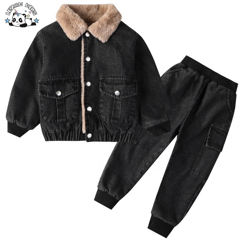 New Designed Kids Clothes Boys Denim Suits Winter Outfits Boys Hooded Jeans Sets