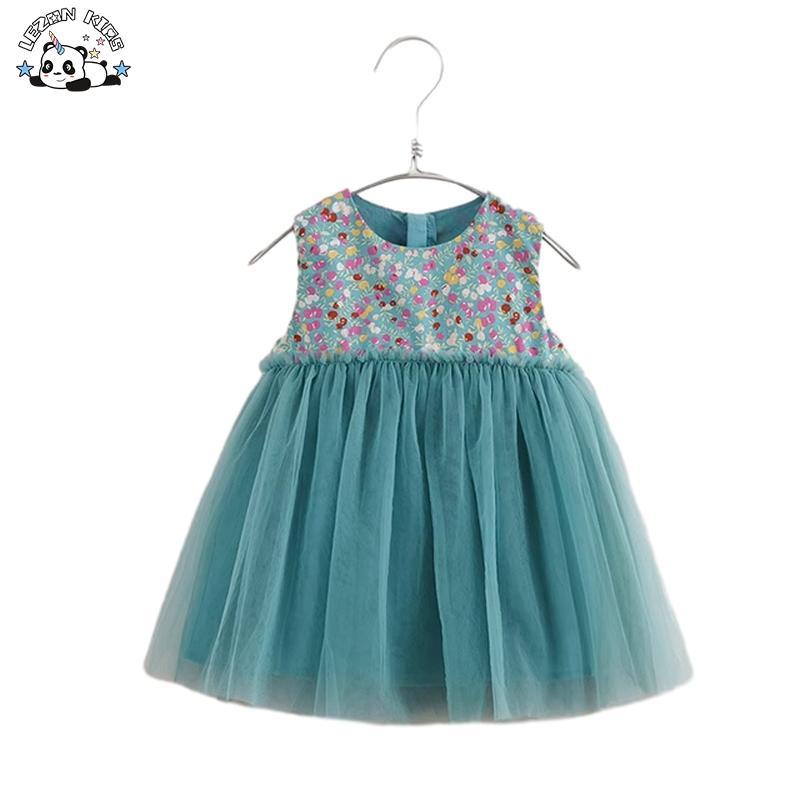 Customizable Wholesale Toddle Girl Summer Sleeveless Flowers Printing Tulle Princess Dress for Kids 2-14T