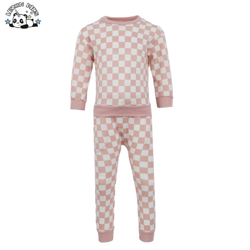 Customizable Fashion Winter Custom Long Sleeve 2pcs Set Checkerboard Boys Clothing Sets for Casual Wear