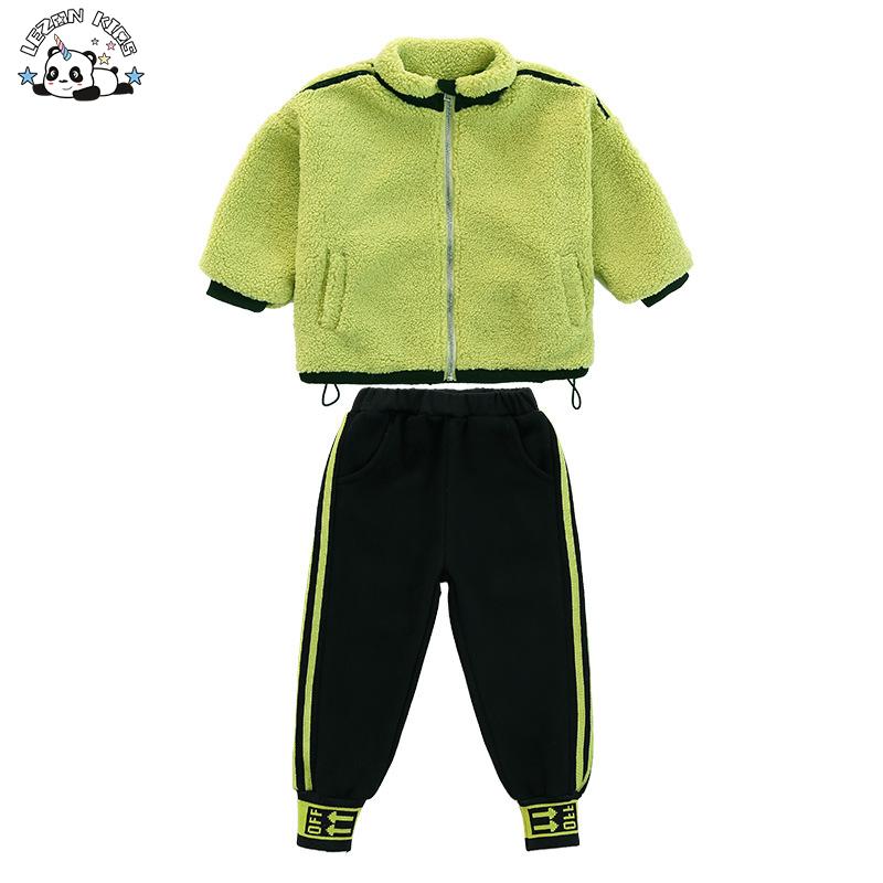 Wholesale Solid Polar Fleece Fall Winter Kids Suits Warm Outfit 2-14 Years  Girls Tracksuit Clothing Set