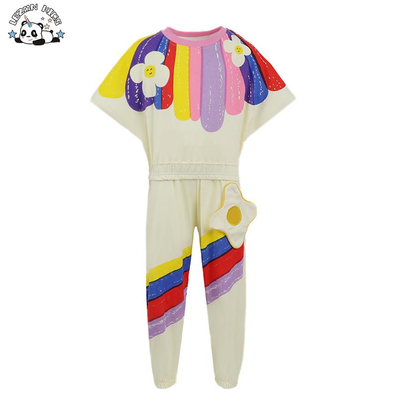 OEM Customizable Kids New Outfit Rainbow Sunflower T-shirt Girls Casual Suit