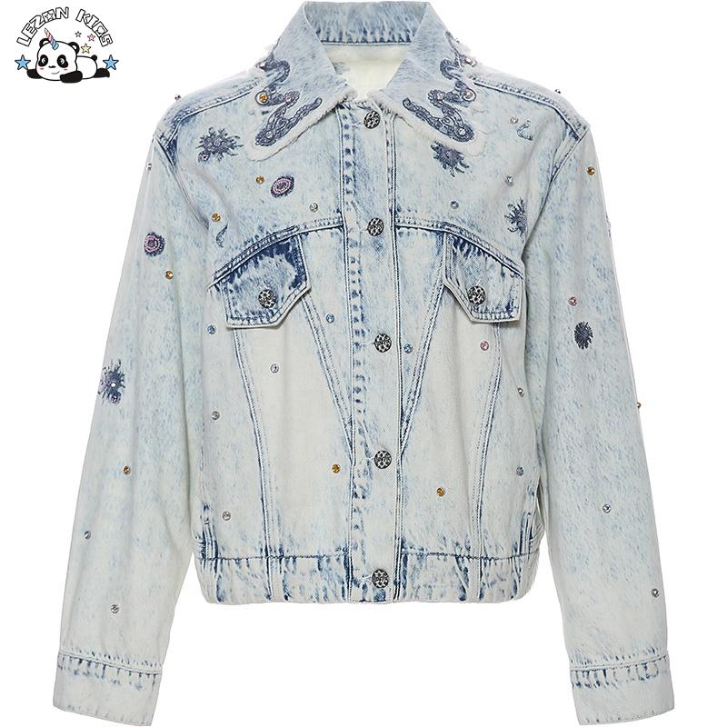 Fashion Vintage Crystal Beads Embroidery Custom Printed Girls Jacket