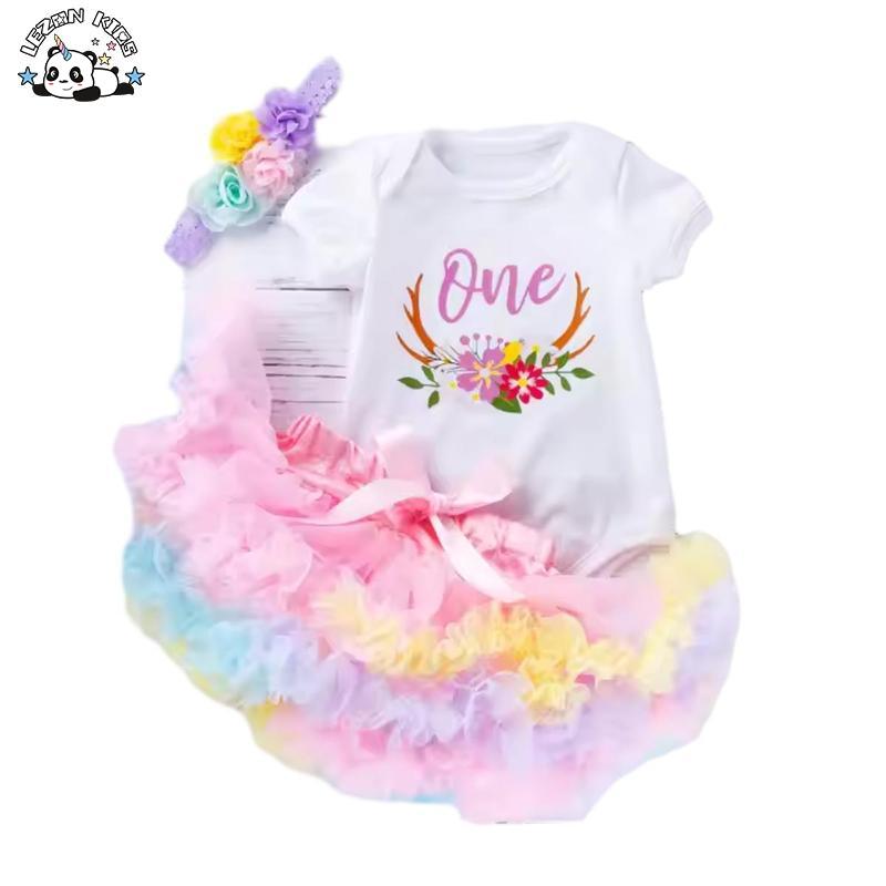 Customizable New Summer Baby Girl Birthday Dress Mermaid Short Sleeve Soft Gauze Set