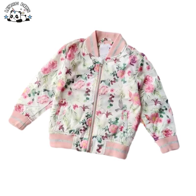 Custom New Style Children’s Clothing 3-12 Years Girls Bomber Jacket Lovely Flower Print Zipper Jacket