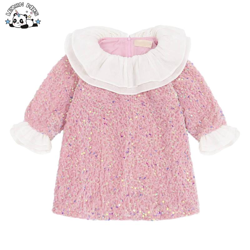 Wholesale Long Sleeve Sparkling Girls Velvet Mermaid Blue Sequin Dresses for Spring