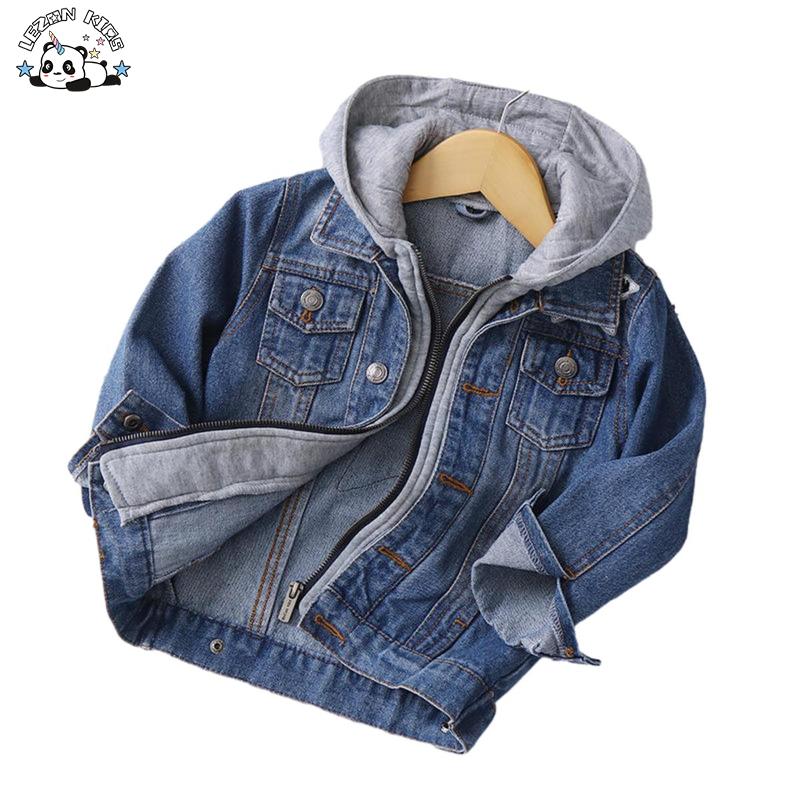 New Custom Pattern Washed Sequin Star Hooded Children Coat Kids Boys Denim Jacket