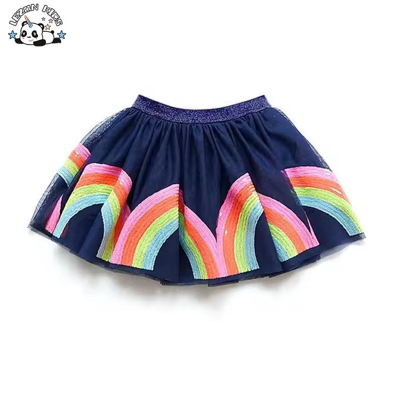 Customizable Mini Tutu Skirt Girls Kids Rainbow Sequin Embroidered Cotton Sweet Western Style Print Skirt