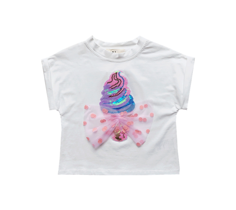 Customizable 100% Cotton Kids T-Shirt Short Sleeve O-Neck Design Embroidered Sequins Sweet Style Kids Clothing
