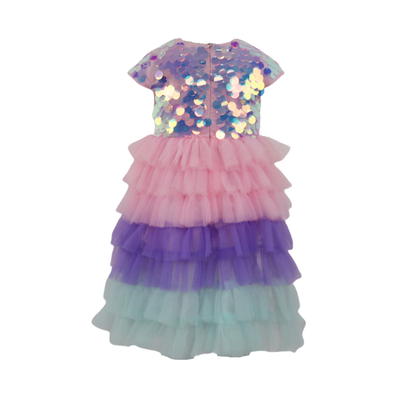 Dreamy Gradient – Colored Glittery Short – Sleeve Dress for Girls