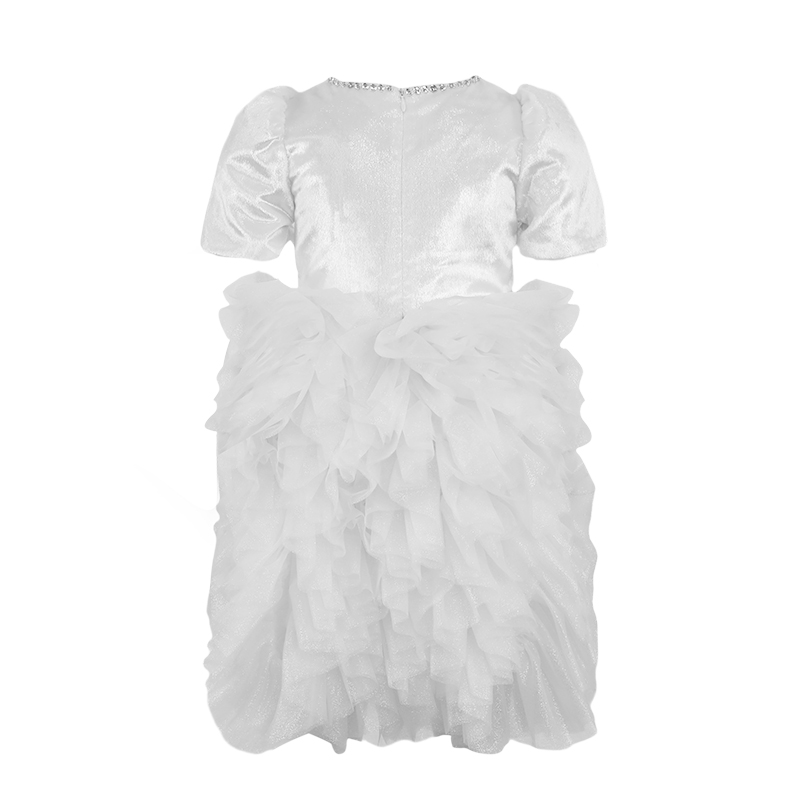 Girls’ Bead-Embellished Puff Sleeve Tulle Dress