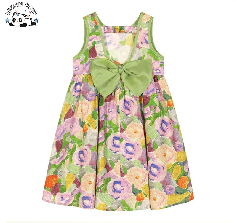 Hot Sale Rainbow Foil Print Ruffle Sleeve Cotton Liner High Quality Tulle Dresses for Kids Girls