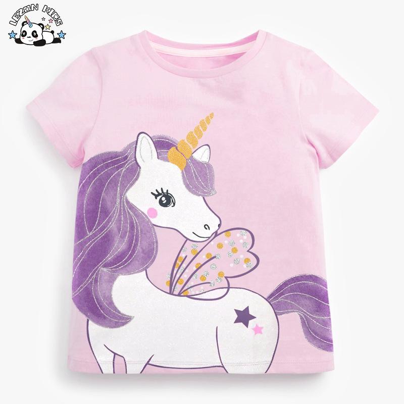 Customizable Summer Kids Girl Sweet Purple Unicorn Print Baby Girls Clothing Sets