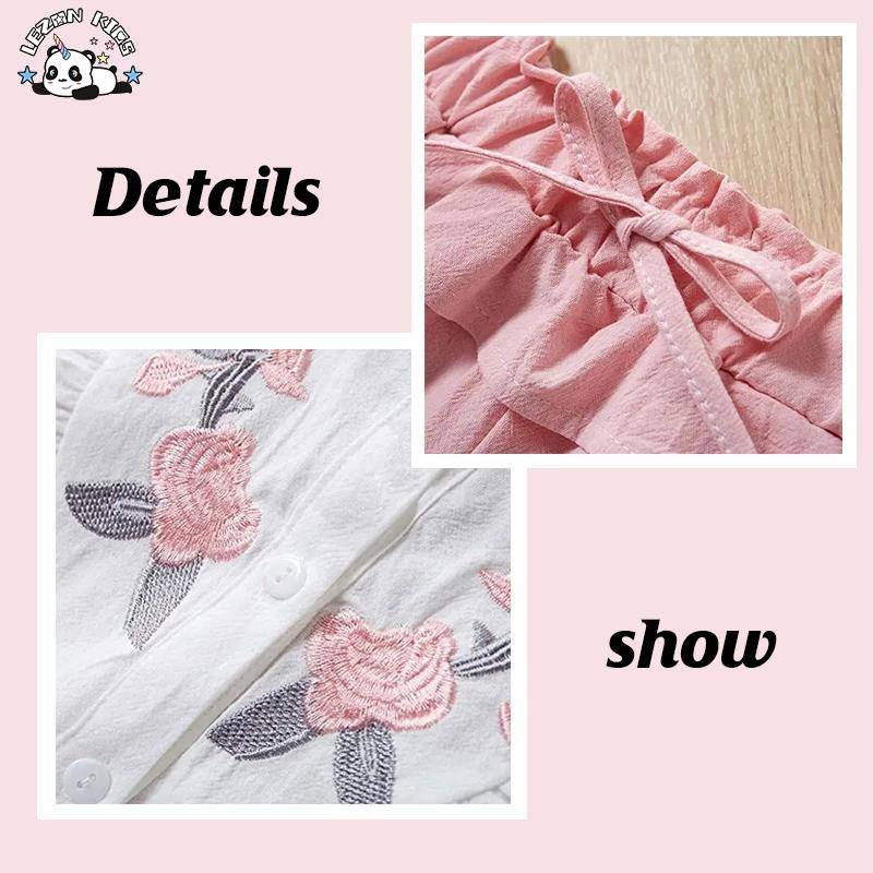 Customizable Hot Selling Fashion Toddler Girl Clothes Ruffle Floral Embroidery Shirt Shorts