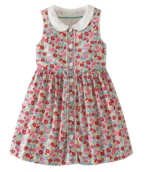 Custom Floral Printed Casual Dress Girls Knee-Length Spring Kids Clothing